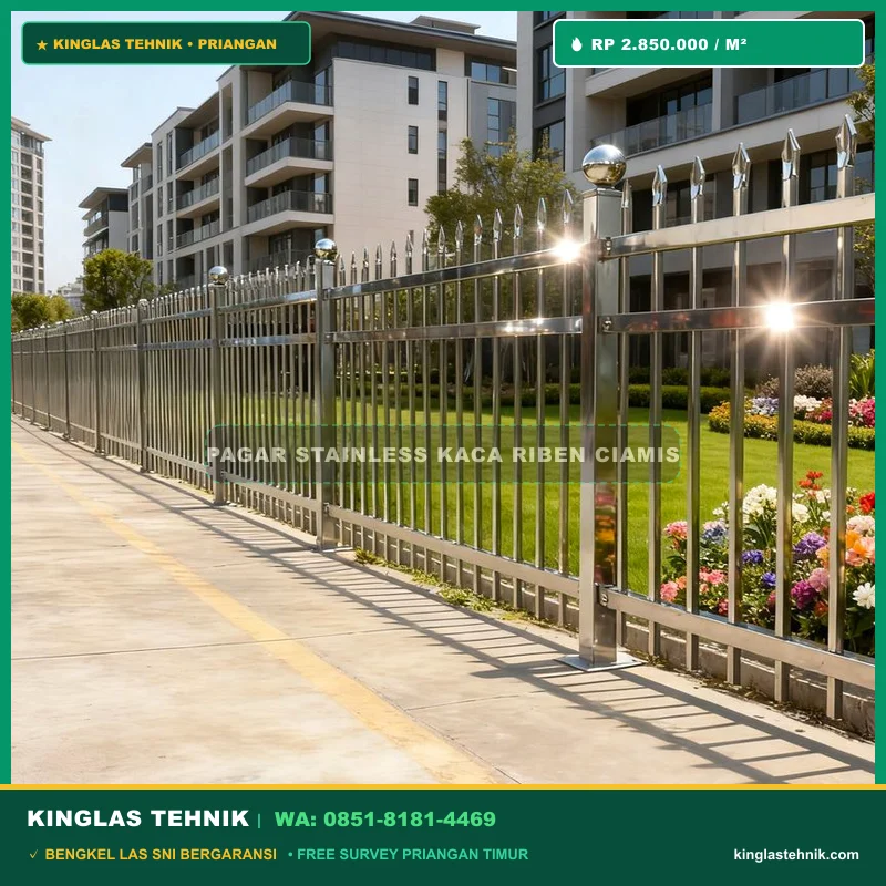 Pagar Stainless Kaca Riben Ciamis