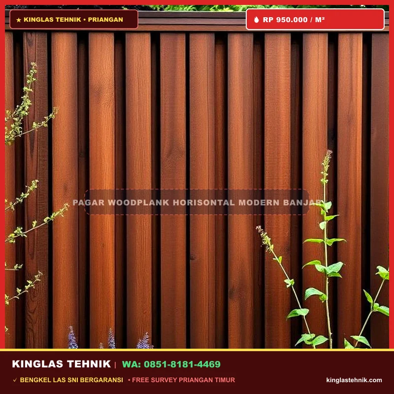 Pagar Woodplank Horisontal Modern Cat Duco Cokelat Banjar