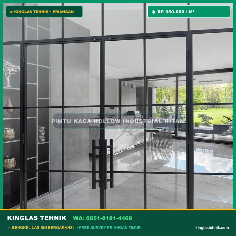 Pintu Kaca Rangka Besi Hollow Industrial Hitam Singaparna