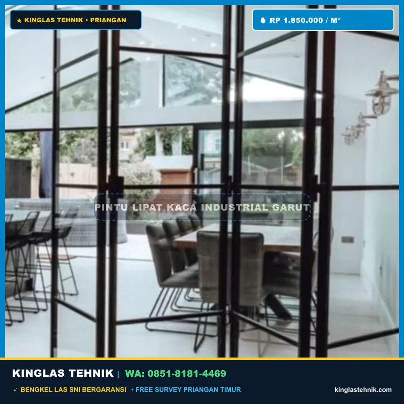 Pintu Lipat Kaca Bingkai Besi Industrial Garut