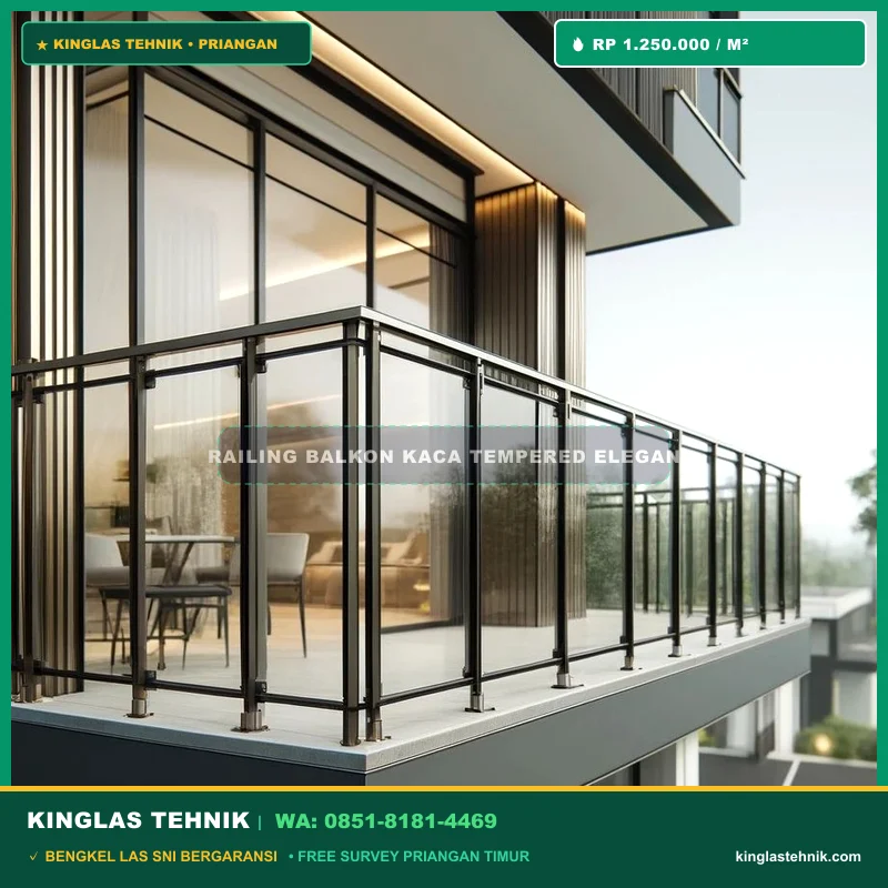 Railing Balkon Kaca Tempered Klem Stainless Steel