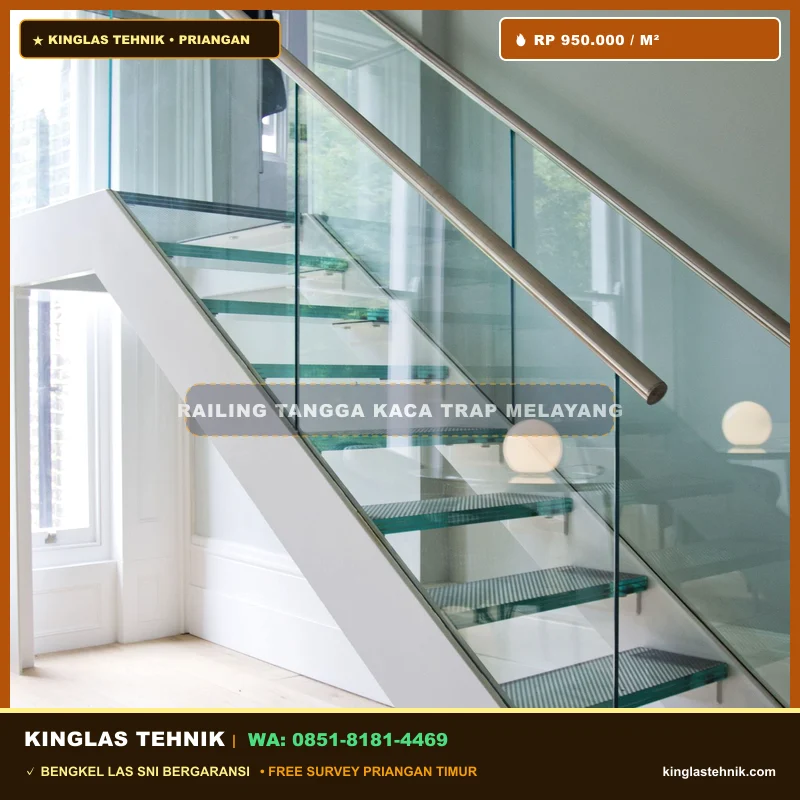 Railing Tangga Trap Melayang Kaca Tempered 10mm