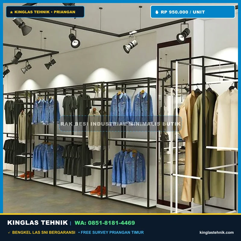 Rak Besi Industrial Minimalis Display Toko Butik Kuningan