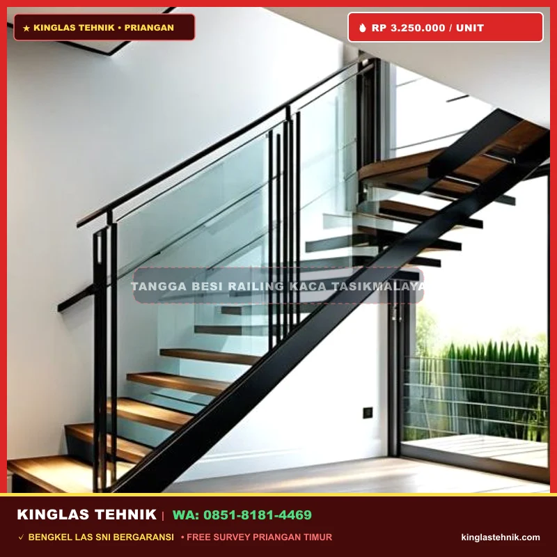 Tangga Besi Kombinasi Railing Kaca Tempered Tasikmalaya