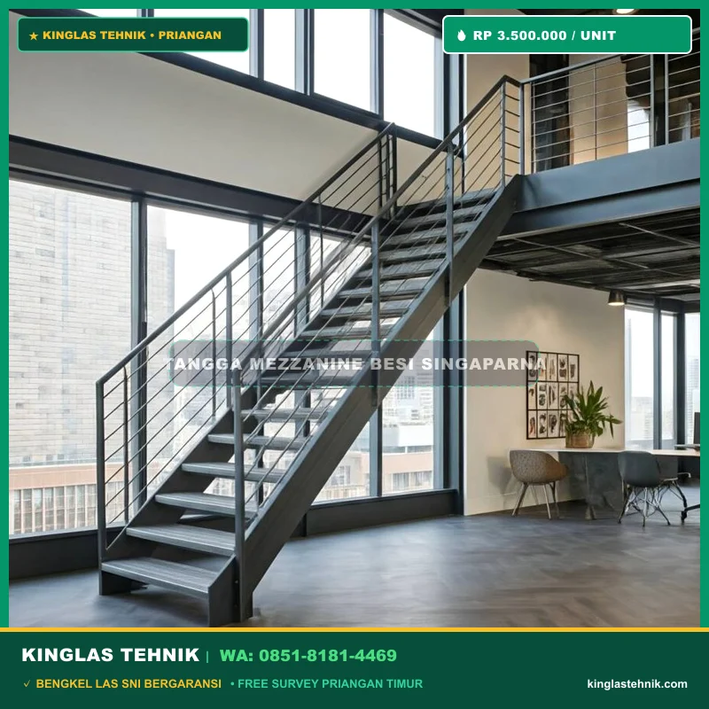 Tangga Mezzanine Besi Miring dengan Handrail Nyaman